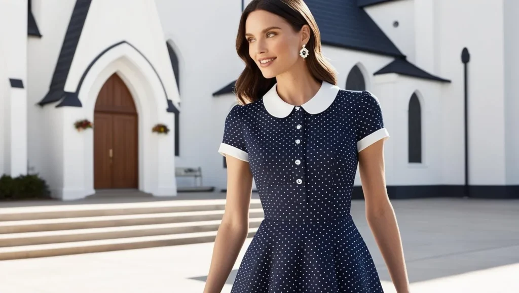 Polka Dot Midi Dress with a Peter Pan Collar