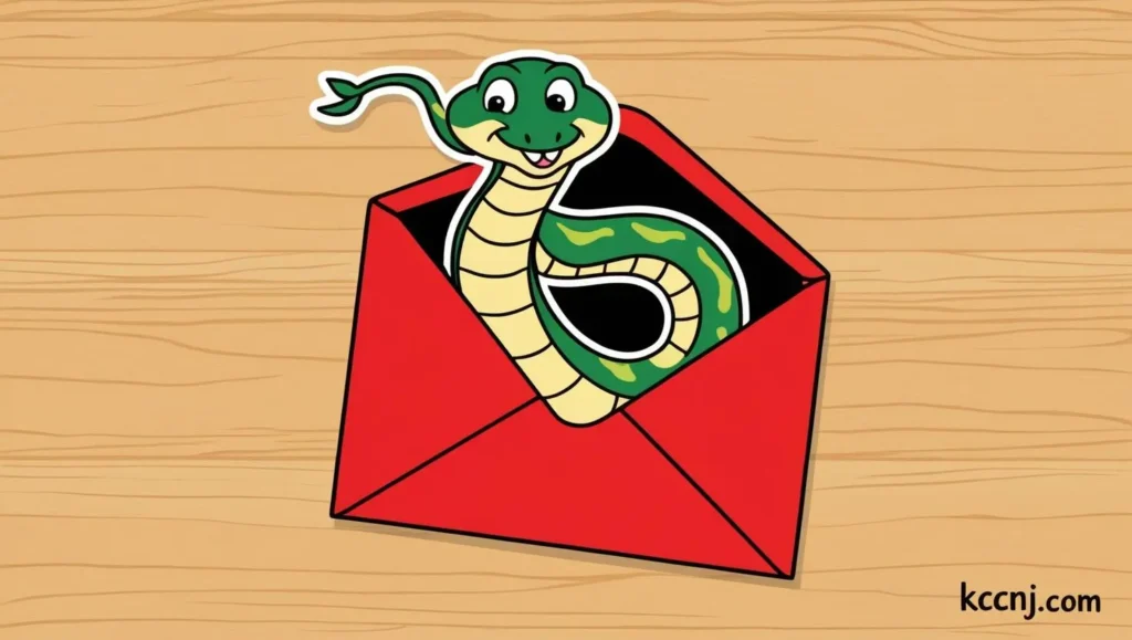 Snake emerging from a red envelope