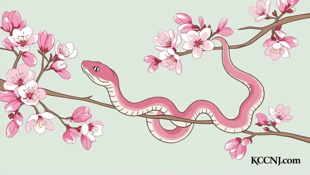 Snake slithering through plum blossoms