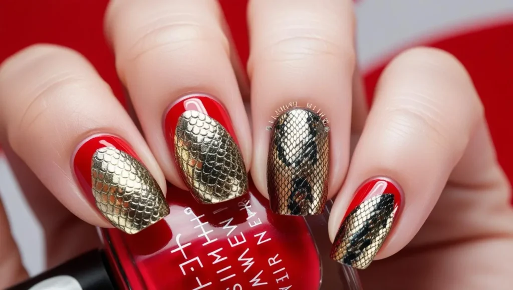 Snakeskin texture on accent nails