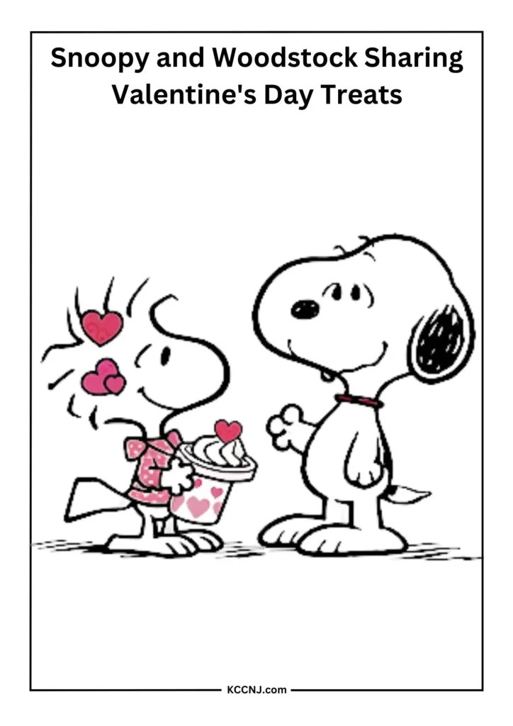 Snoopy and Woodstock sharing valentines day treats