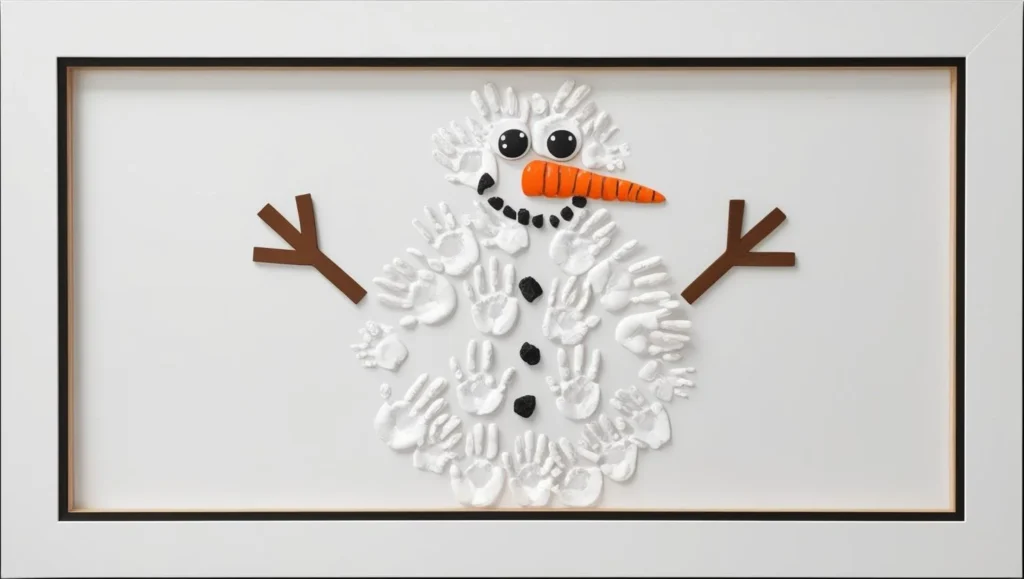 Snowman using white handprints