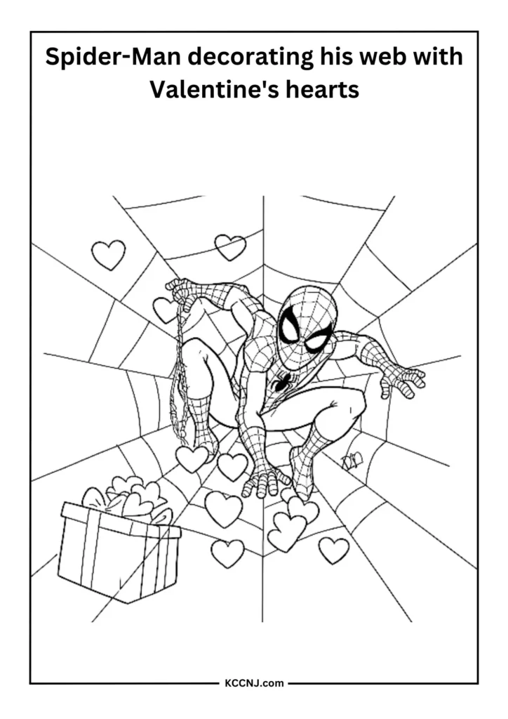 Spider-Man Decorating His Web with Valentine's Hearts