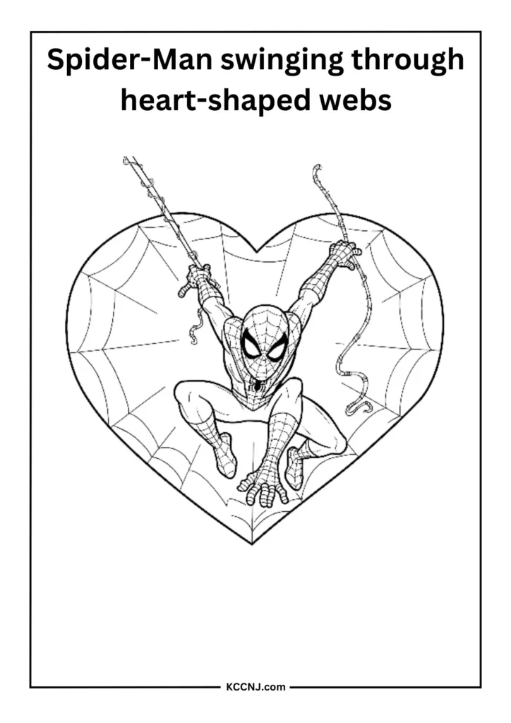 Spider-Man Swinging Through Heart-shaped Webs