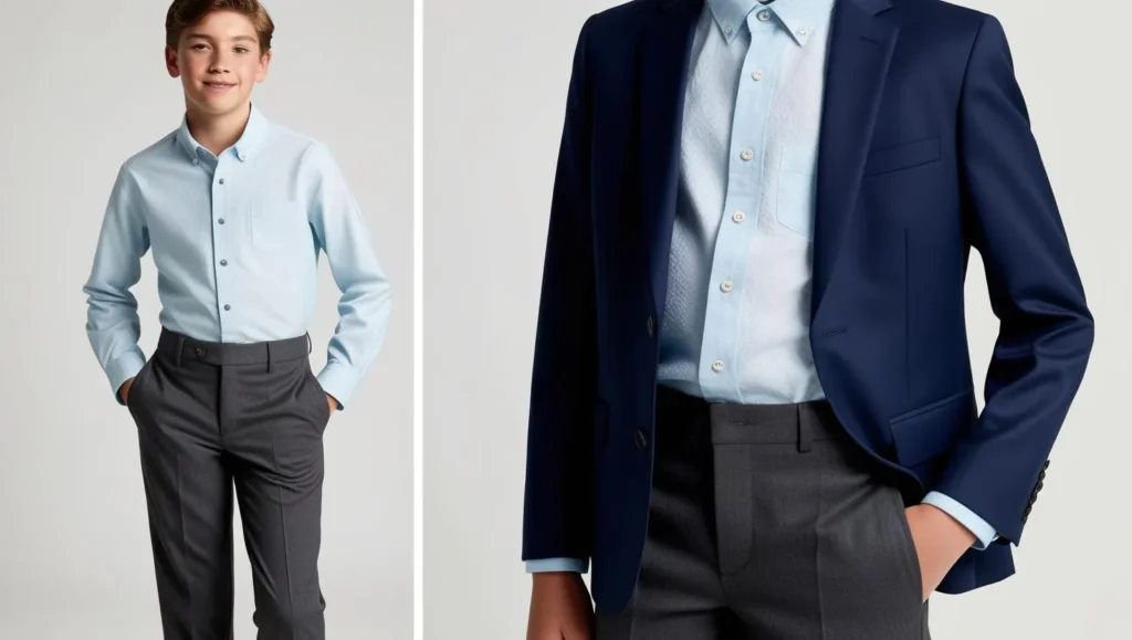 Tailored Trousers with Button-up Shirt and Blazer