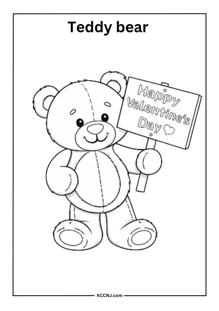 Teddy bear holding a Happy Valentine's Day sign