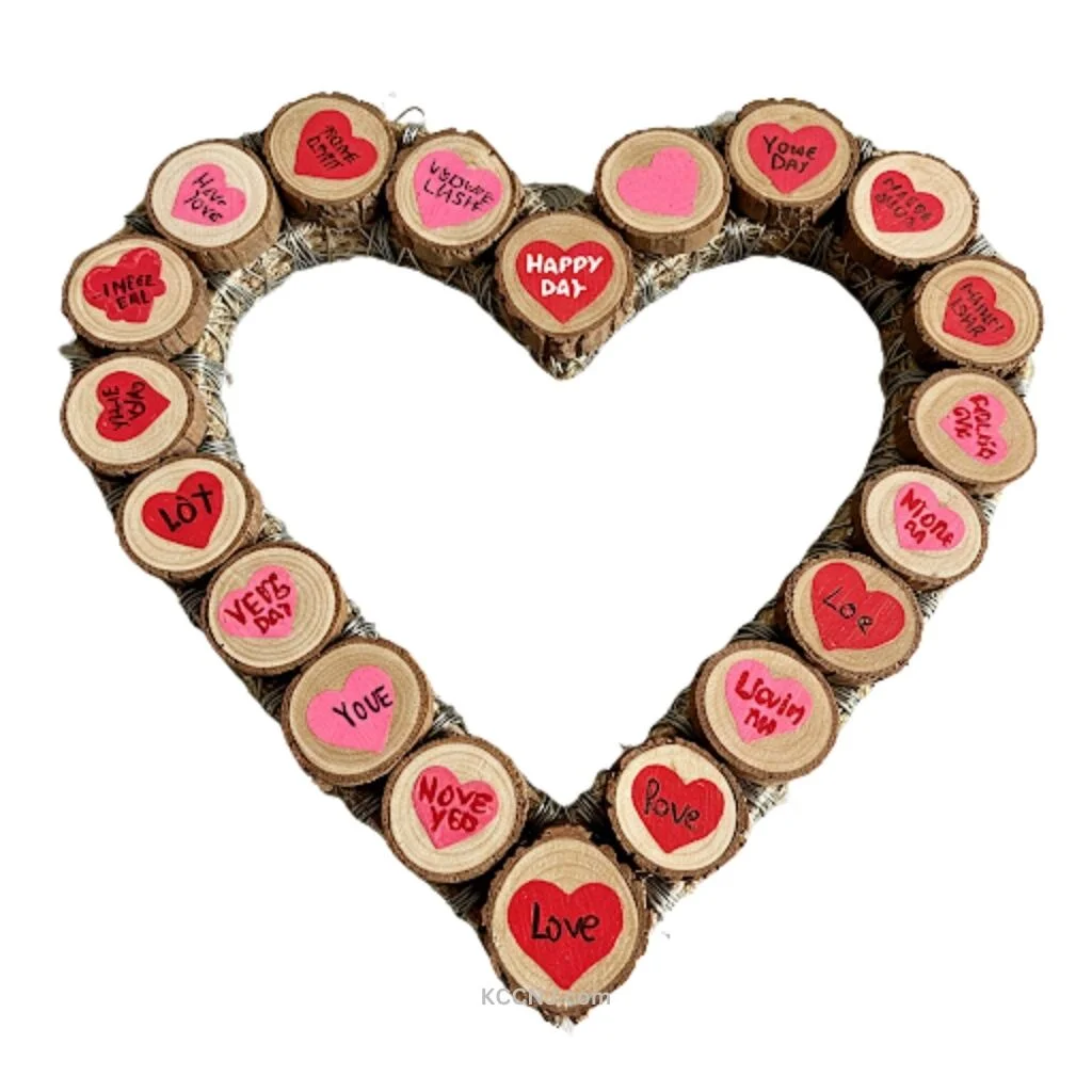 Wooden Slice Heart Wreath