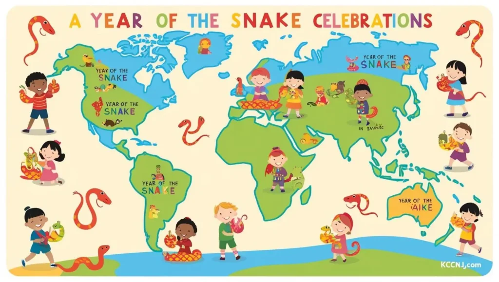 World map highlighting Year of the Snake celebrations