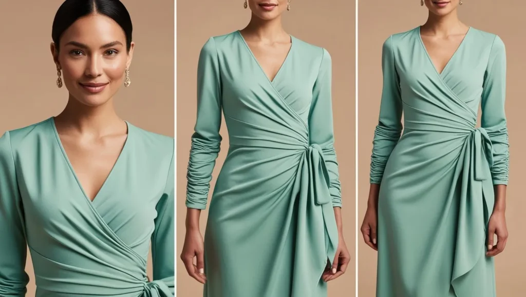 Wrap Dress in a Solid Color with Ruched Details