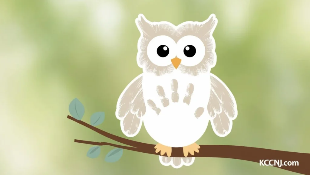 cute owl using a white handprint for the body