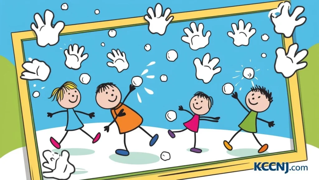 white handprints representing snowballs being thrown