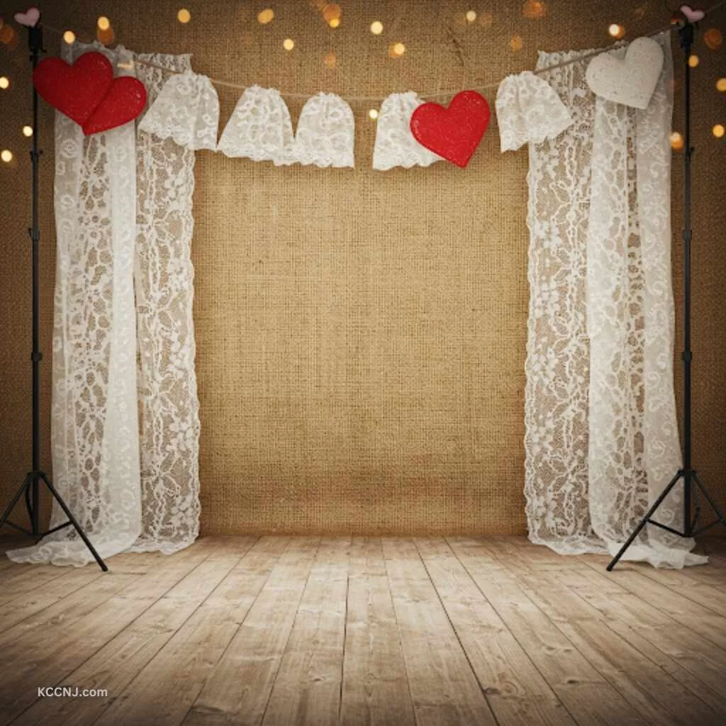 Burlap and Lace valentines day backdrop idea