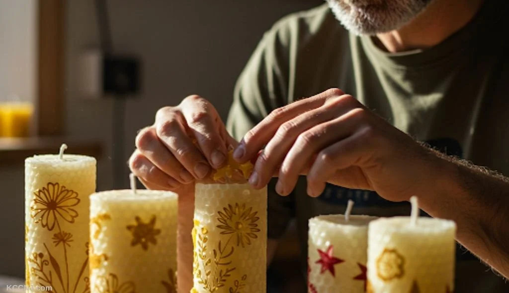 Decorated Beeswax Candles for Candlemas