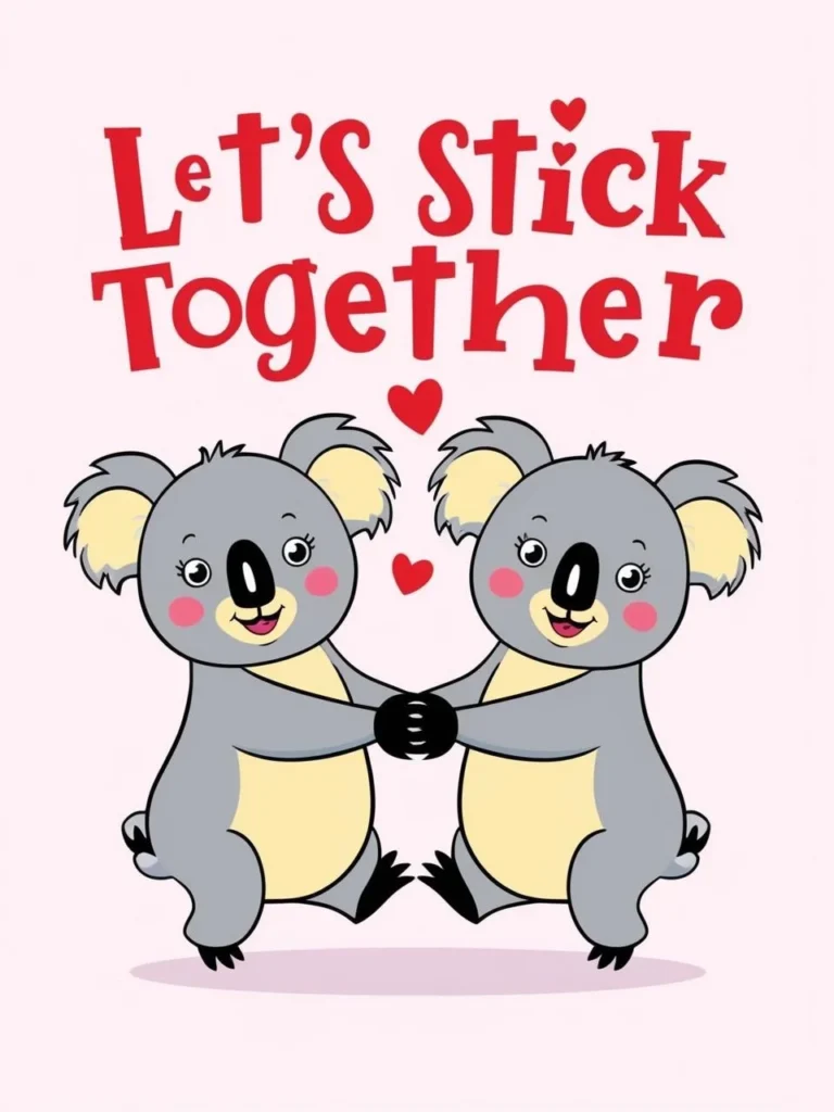 Let's stick together_ with illustrated koalas