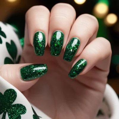 Green Glitter St Patrick's Day Nails