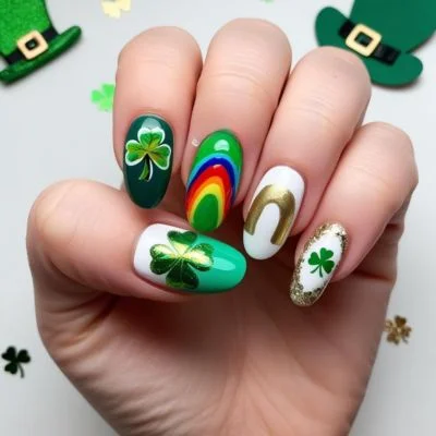 Mismatched St Patrick's Day Nail Art