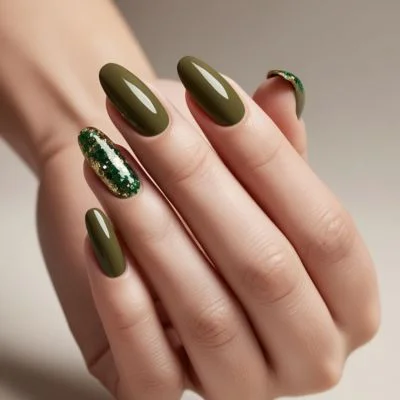 Olive Green St Patrick's Day Nails