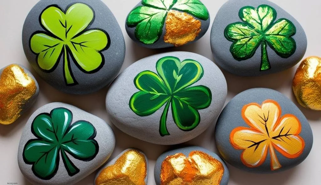 Shamrocks and Gold Nuggets Painted Rocks