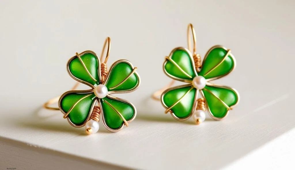 Wire and Bead Shamrock Earrings